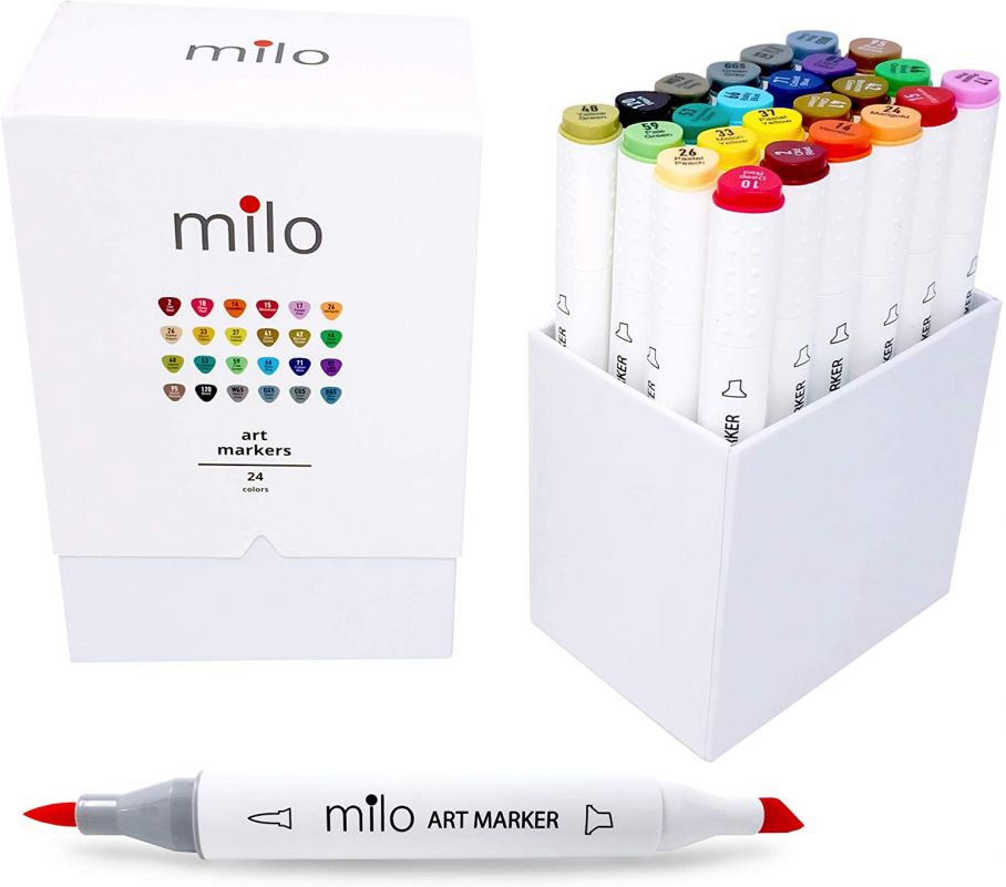 MILO  48 Art Marker Set Dual Tip Alcohol Based Brush Chisel Markers – Milo  Art Supplies