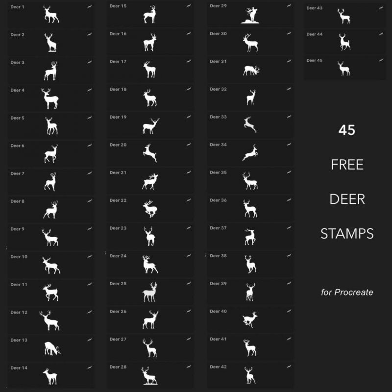 FREE 45 deer stamps set - Free Brushes for Procreate