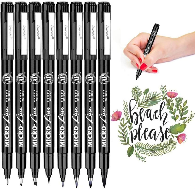 Hand Lettering Pens, Caligraphy Brush Pens Art Markers Black Ink Set for  Beginners Writing, Drawing, Artist Sketch, Watercolor Illustration,  Scrapbooking, Bullet Journaling, 8 Size/Set - Free Brushes for Procreate