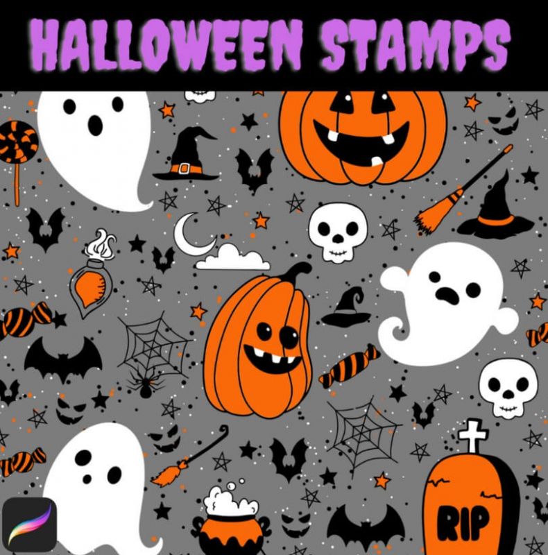 free procreate halloween stamps