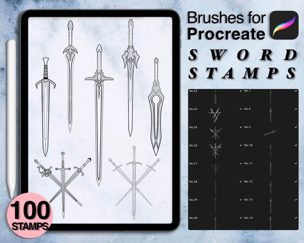 3 procreate sword stamps Free Brushes for Procreate