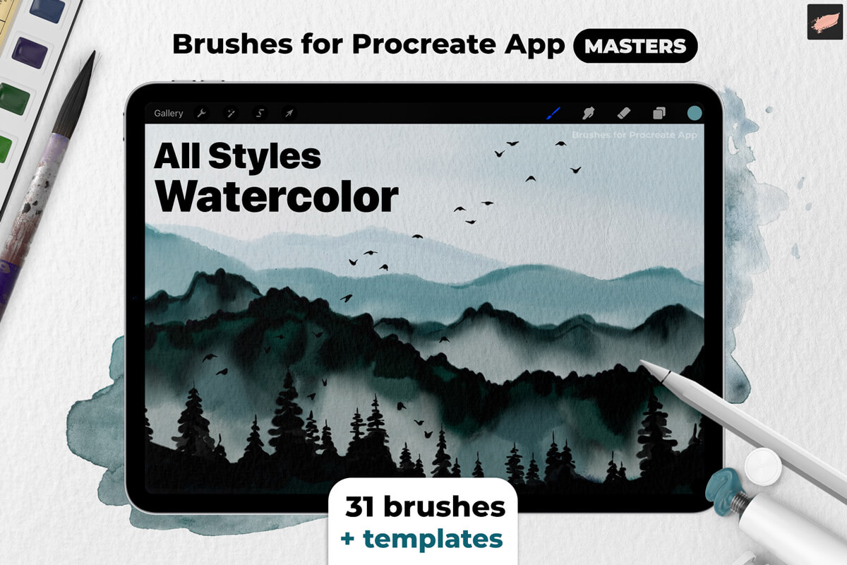 Haze Long Procreate Watercolor Brush Pack