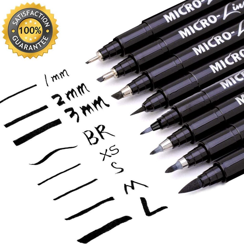 Dainayw Hand Lettering Pens, Calligraphy Brush Pen, 8 Size Black Markers  Set for Artist Sketch, Technical, Beginners Writing, Art Drawings,  Signature