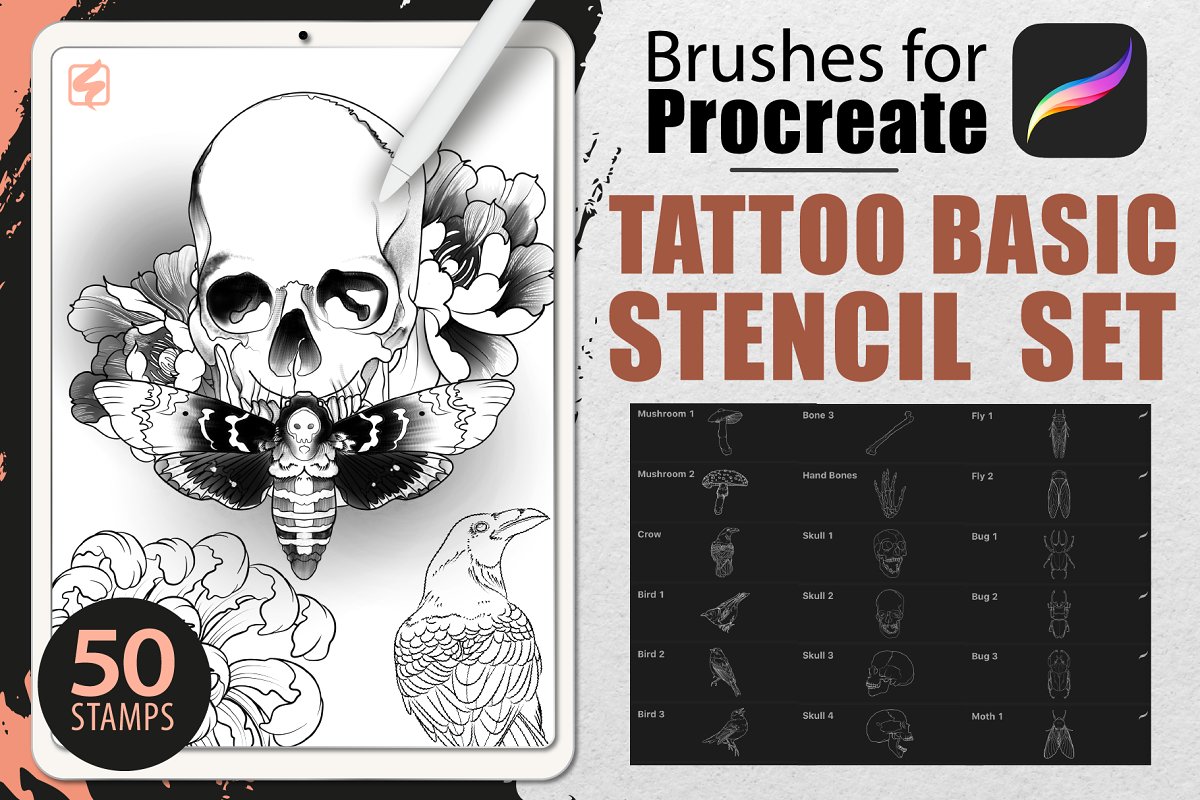 decorative stamp brushes for procreate tattoo artist stamps 200 Procreate mega pack with Filligree ornaments